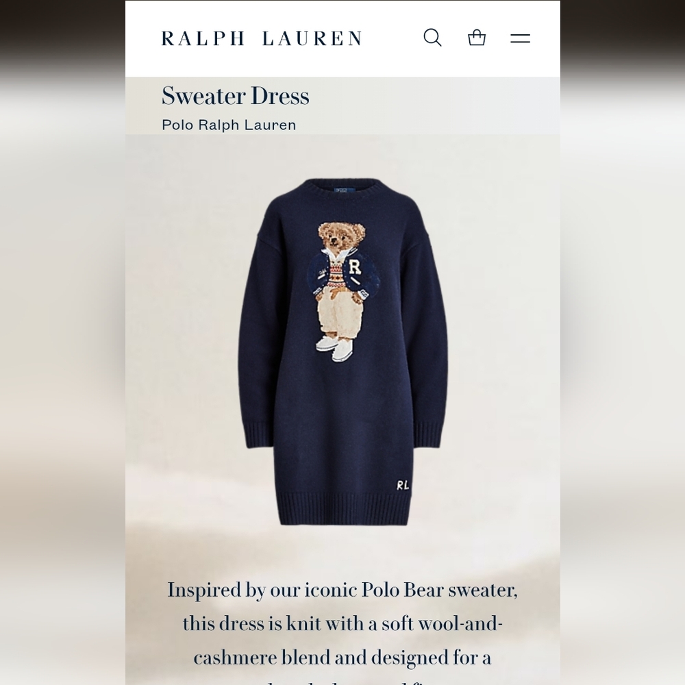 NWT Ralph Lauren Polo Bear Wool-Cashmere Sweater Dress MSRP $498